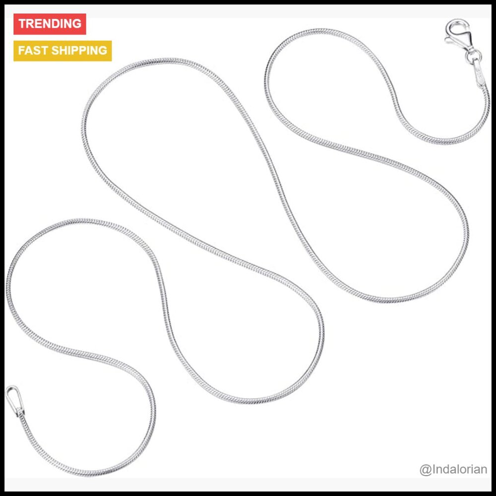925 Sterling Silver Snake Chain Necklace Rhodium Plated Lobster Clasp